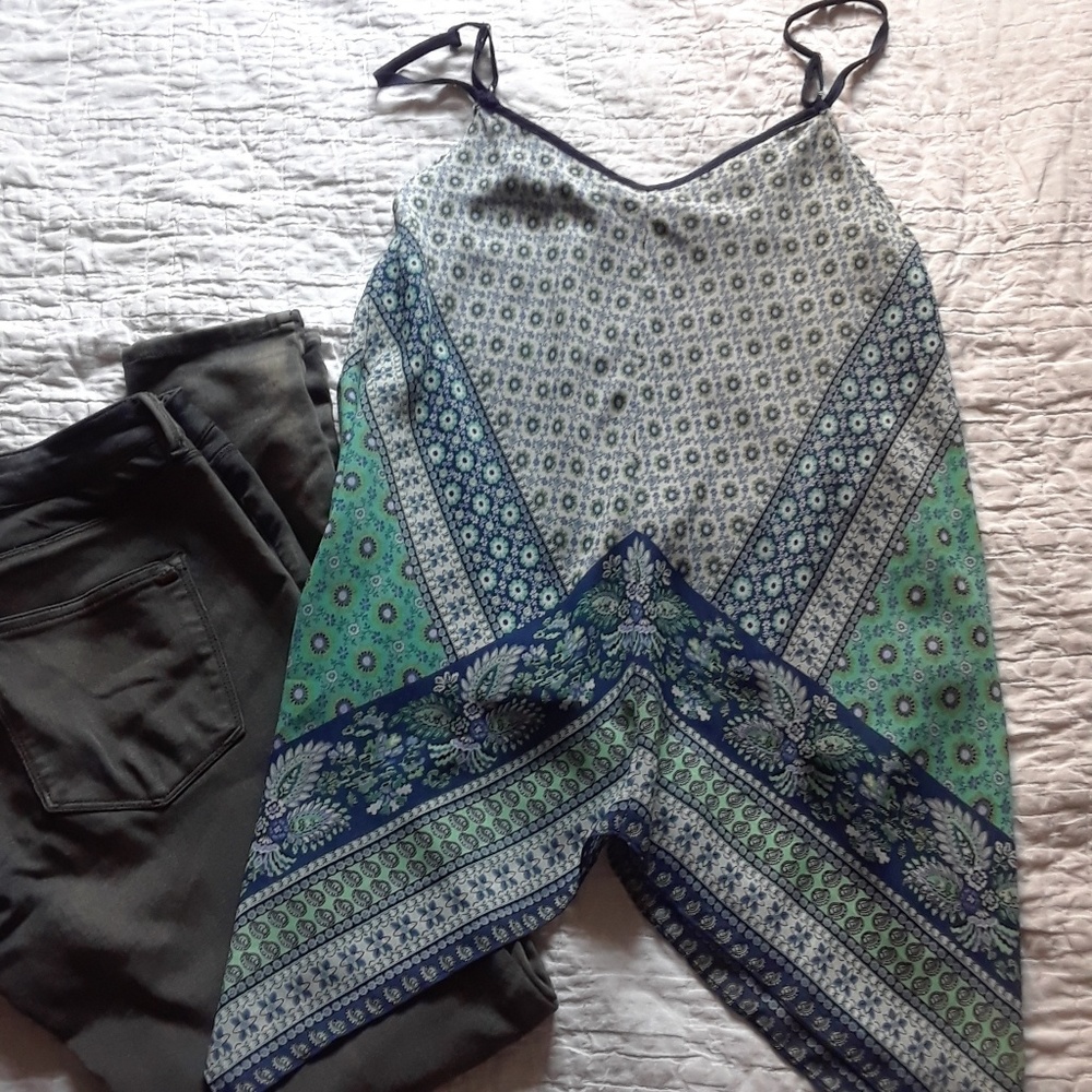 Blue, teal and white camisole
